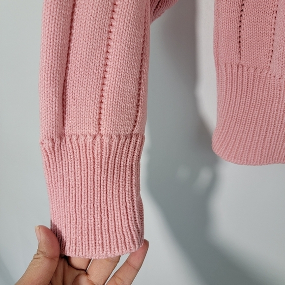 VTG Andrew St. John Baby Pink Crewneck Cable Knit Sweater Sz M Y2K Barbiecore - Picture 5 of 11